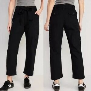 Old Navy Women's S Small Tie Waist Cargo Pants Straight Leg NWT Black High Waist